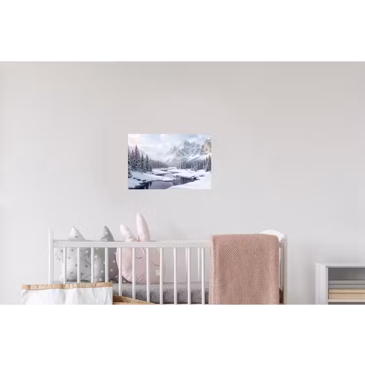 Sneeuwlandschap - Bergen - Rivier - Winter Muursticker klein -kinderkamer