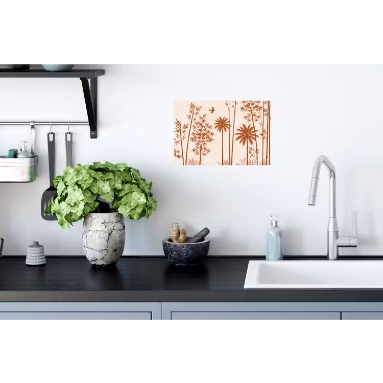 Vogel - Boom - Tropisch - Minimalistisch - Bruin Muursticker klein -keuken