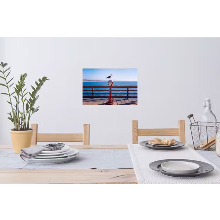 Vogel - Verrekijker - Kust - Zee - Blauw Muursticker klein -eettafel