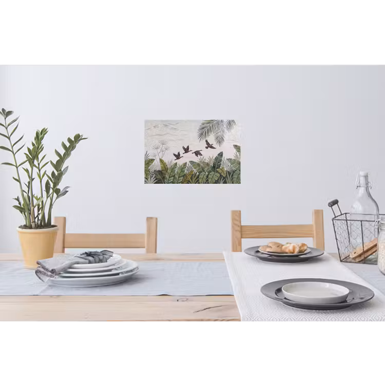 Vogel - Vliegend - Tropisch - Mozaïek - Groen Muursticker klein -eettafel