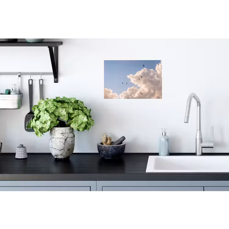 Vogel - Vlucht - Wolken - Natuur - Blauw Muursticker klein -keuken