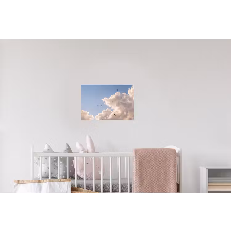 Vogel - Vlucht - Wolken - Natuur - Blauw Muursticker klein -kinderkamer