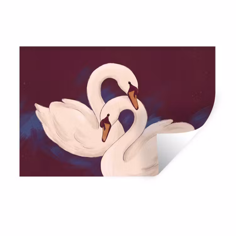 Vogel - Koppel - Liefde - Abstract - Wit Muursticker klein -3d