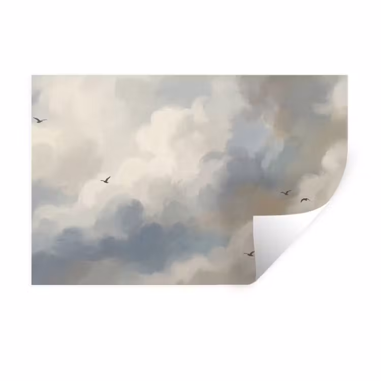 Vogel - Wolken - Natuur - Modern - Grijs Muursticker klein -3d