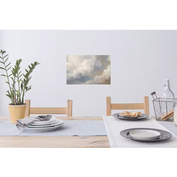Vogel - Wolken - Natuur - Modern - Grijs Muursticker klein -eettafel