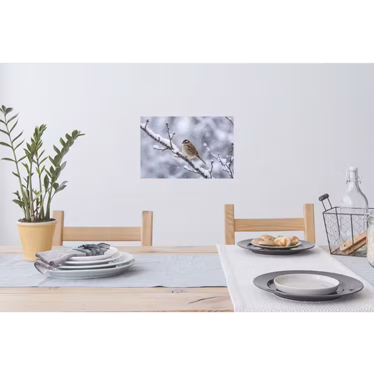Vogel - Tak - Sneeuw - Winter Muursticker klein -eettafel