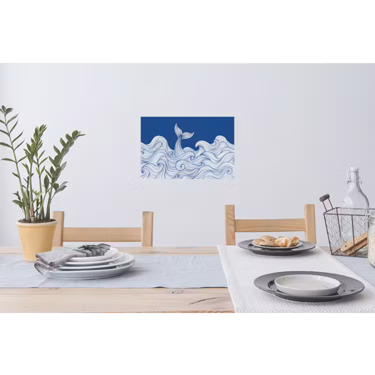 Walvis - Staart - Golven - Lijntekening - Blauw Muursticker klein -eettafel