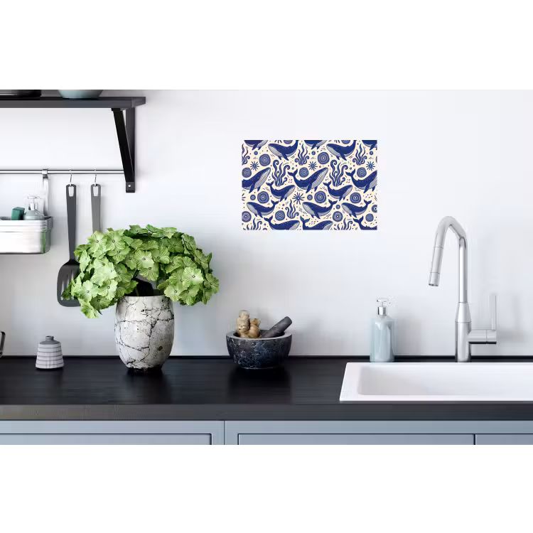 Walvis - Onderwater - Dieren - Abstract - Blauw Muursticker klein -keuken