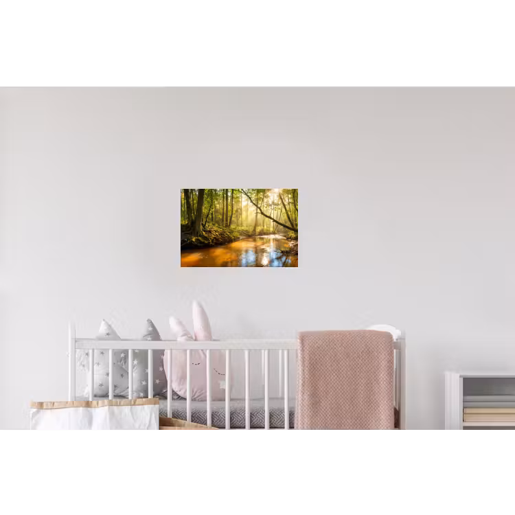 Bos - Beek - Zonlicht - Natuur - Groen Muursticker klein -kinderkamer