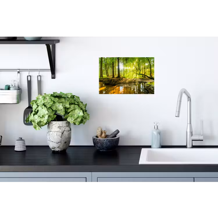 Bos - Landschap - Water - Bomen - Zon - Groen Muursticker klein -keuken