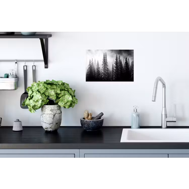 Bos - Mist - Winter - Monochroom - Natuur Muursticker klein -keuken