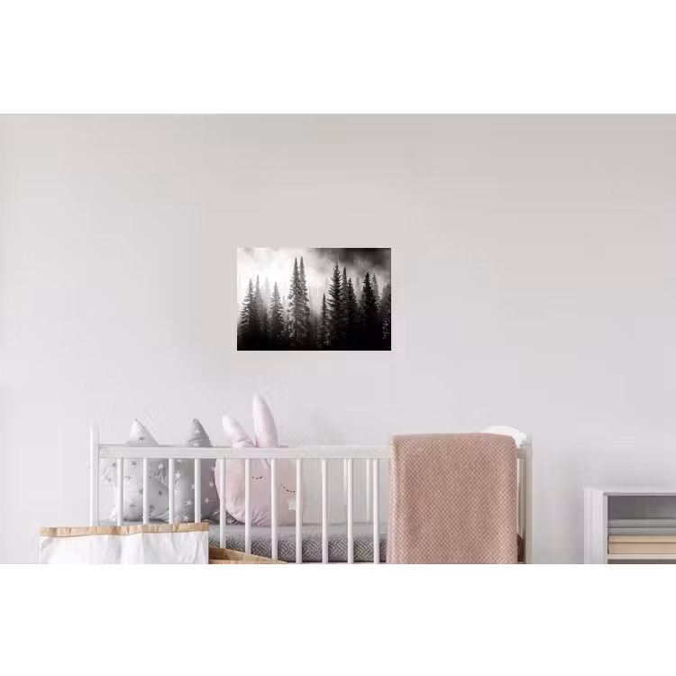 Bos - Mist - Winter - Monochroom - Natuur Muursticker klein -kinderkamer