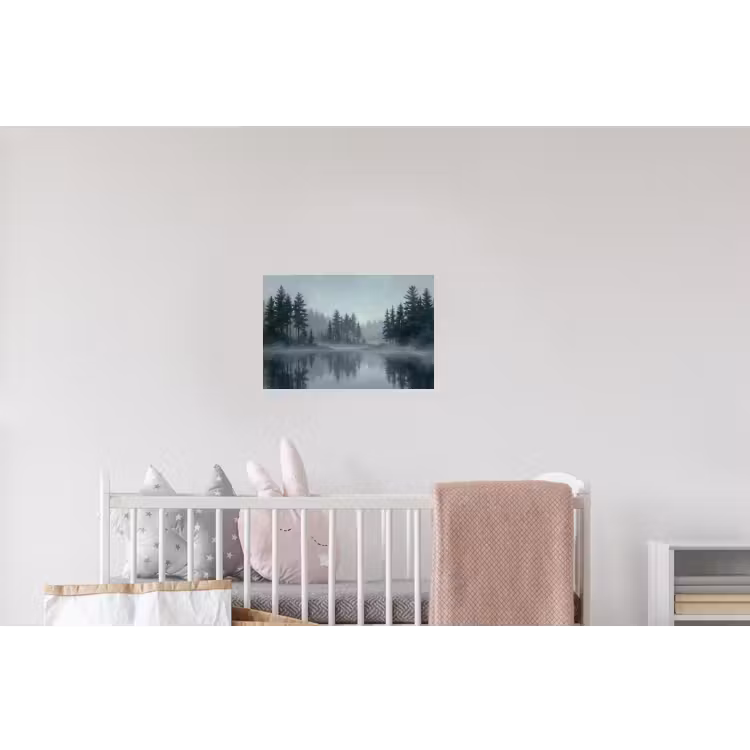 Bos - Meer - Mist - Natuur - Grijs Muursticker klein -kinderkamer