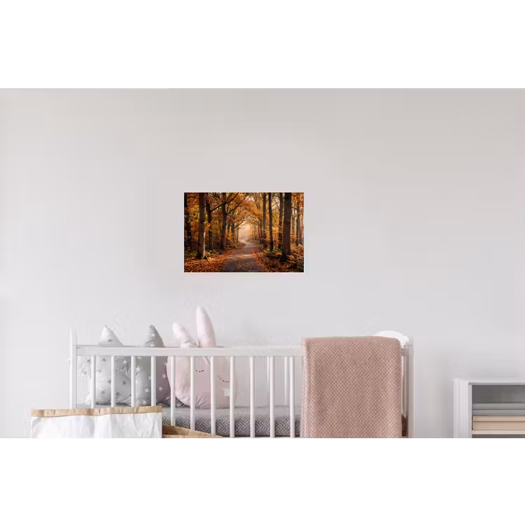Bospad - Herfstbos - Bladeren - Oranje - Nostalgisch Muursticker klein -kinderkamer