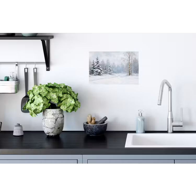 Bospad - Dennen - Sneeuw - Winter - Rustgevend Muursticker klein -keuken