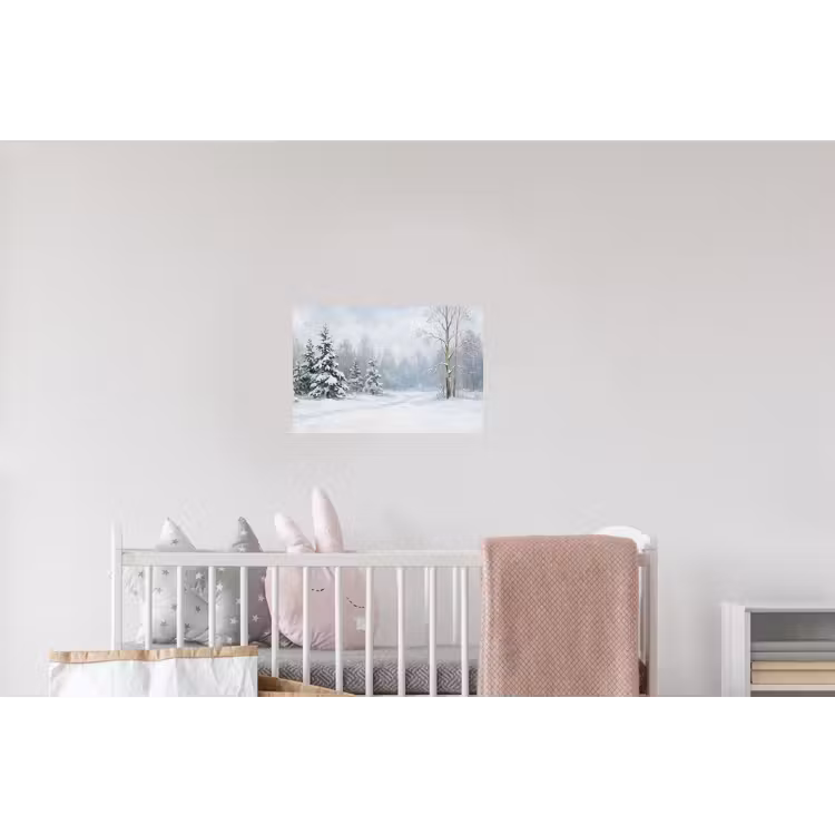 Bospad - Dennen - Sneeuw - Winter - Rustgevend Muursticker klein -kinderkamer
