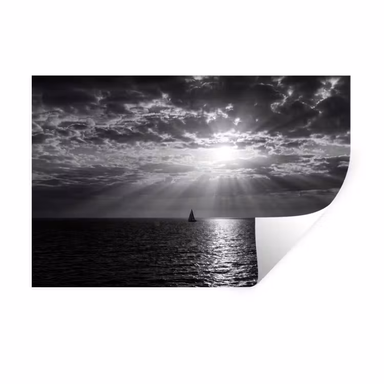 Water - Boot - Lucht - Natuur - Zwart-wit Muursticker klein -3d
