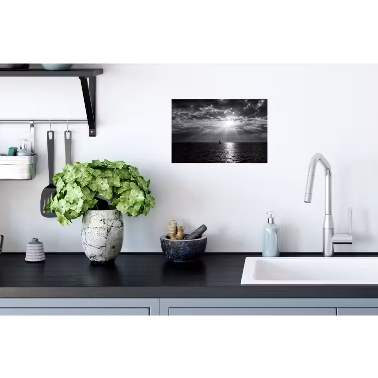 Water - Boot - Lucht - Natuur - Zwart-wit Muursticker klein -keuken