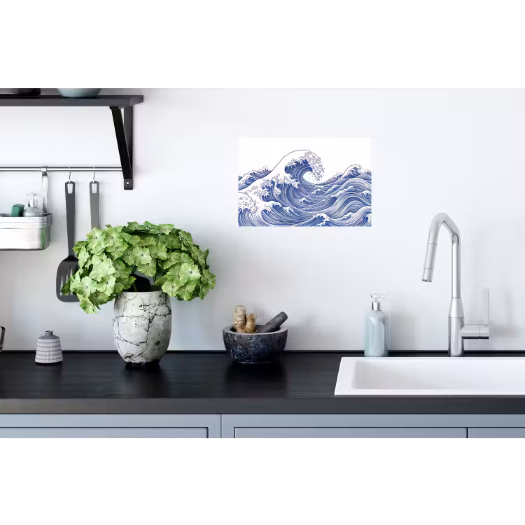 Golf - Japans - Zee - Illustratie - Blauw Muursticker klein -keuken
