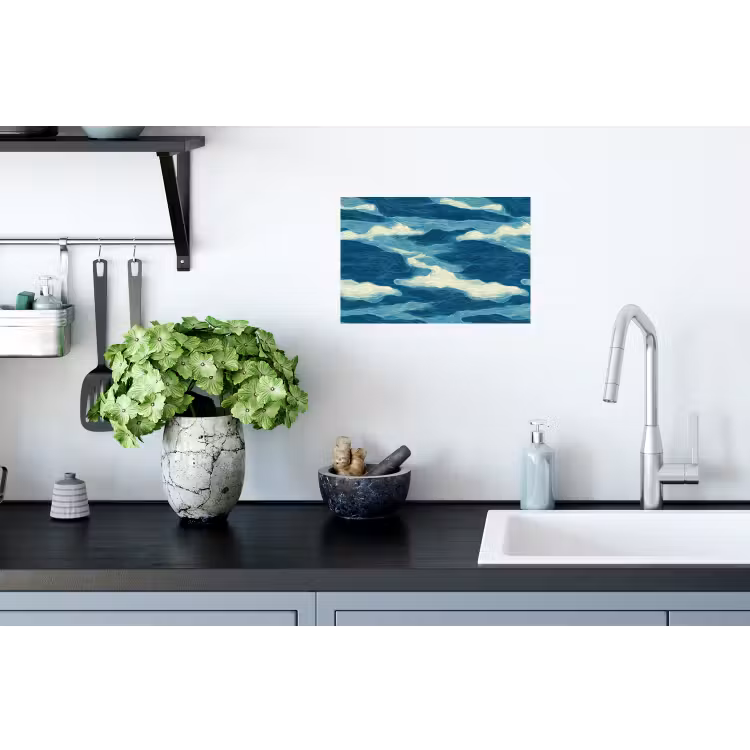Golven - Abstract - Patroon - Blauw - Wit Muursticker klein 286 -keuken