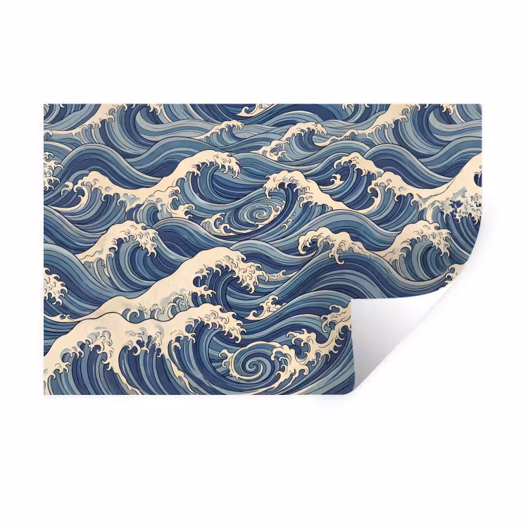Golven - Zee - Natuur - Abstract - Blauw Muursticker klein -3d