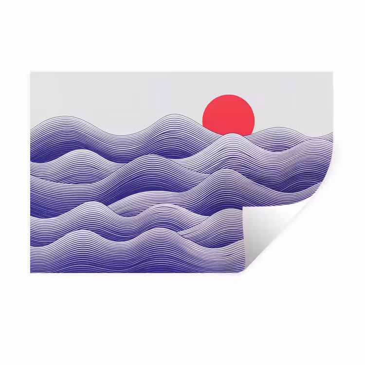 Golven - Zon - Natuur - Abstract - Rood Muursticker klein -3d