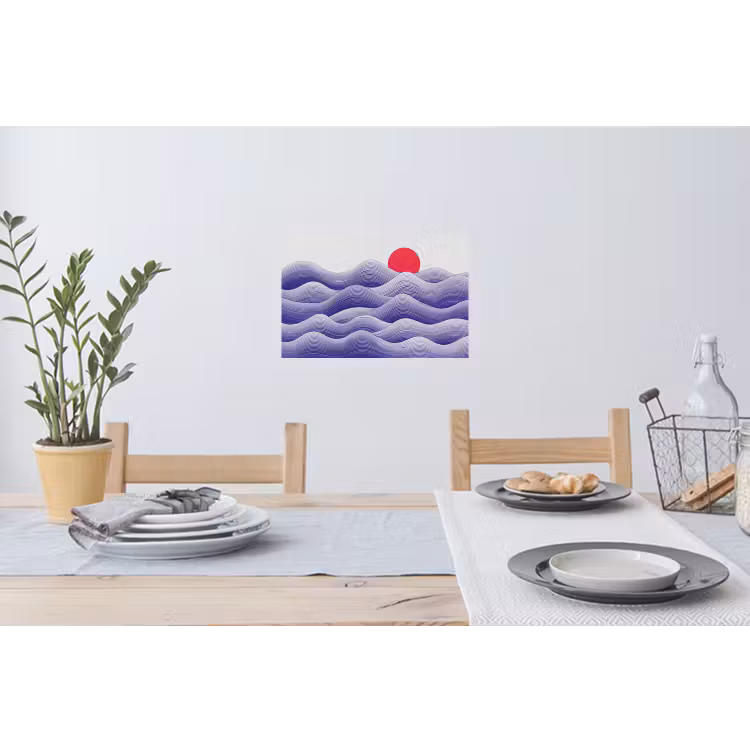 Golven - Zon - Natuur - Abstract - Rood Muursticker klein -eettafel