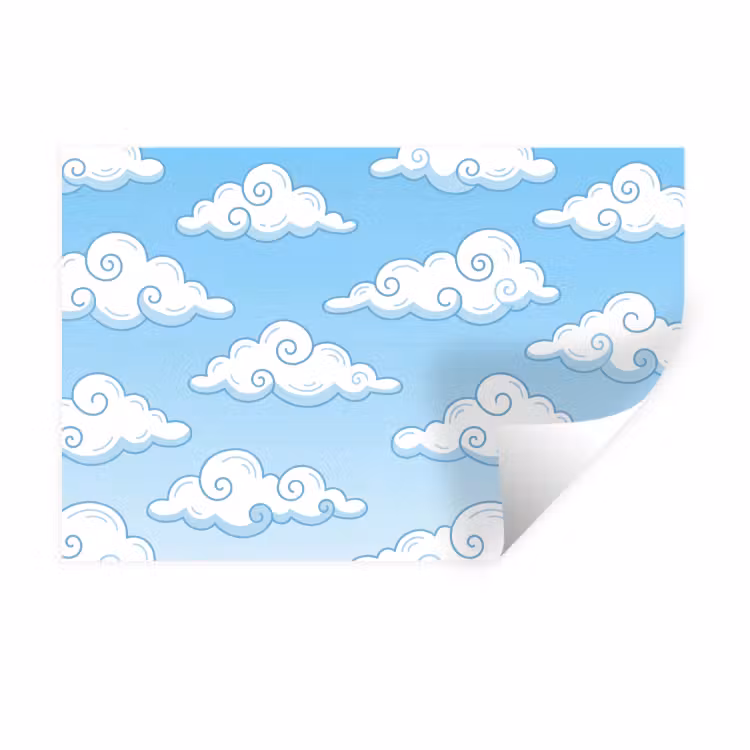 Wolk - Lucht - Cartoon - Blauw - Wit Muursticker klein -3d