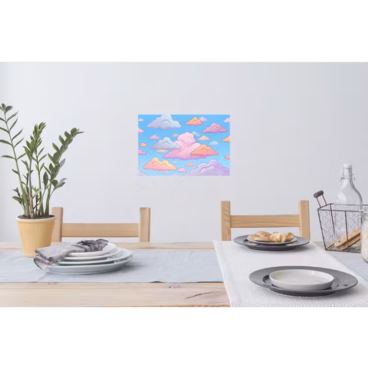 Wolk - Lucht - Natuur - Illustratie - Pastel Muursticker klein -eettafel