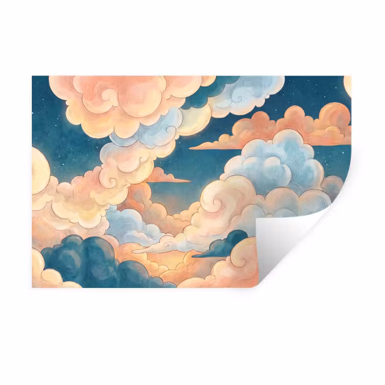 Wolk - Lucht - Natuur - Illustratief - Oranje Muursticker klein -3d
