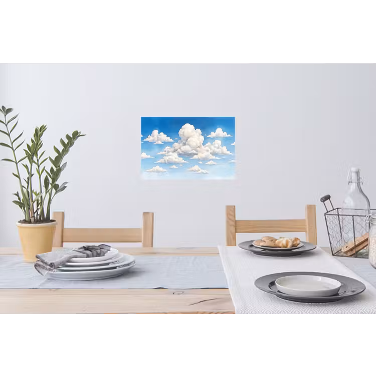Wolken - Blauwe lucht - Natuur - Modern - Wit Muursticker klein -eettafel