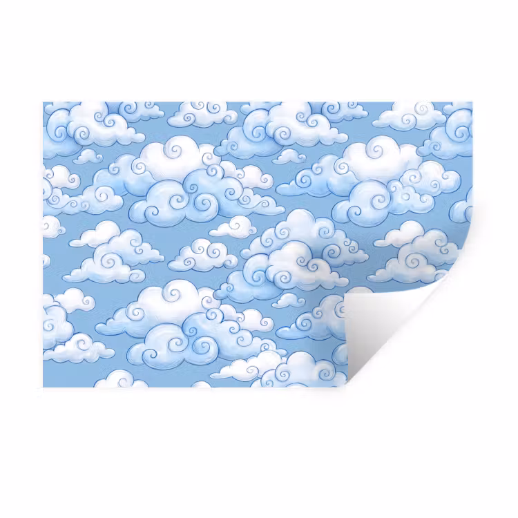 Wolken - Patroon - Hemel - Illustratie - Wit Muursticker klein -3d