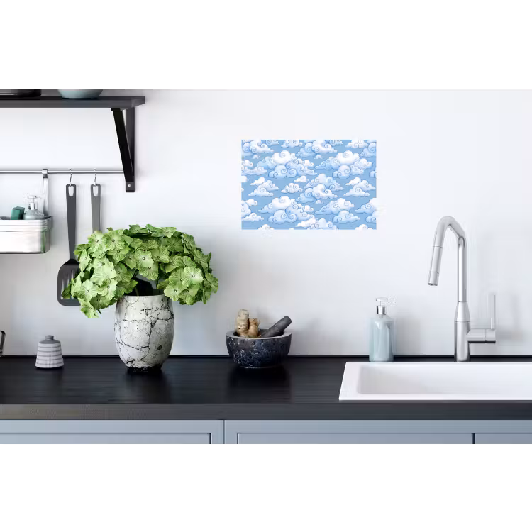 Wolken - Patroon - Hemel - Illustratie - Wit Muursticker klein -keuken