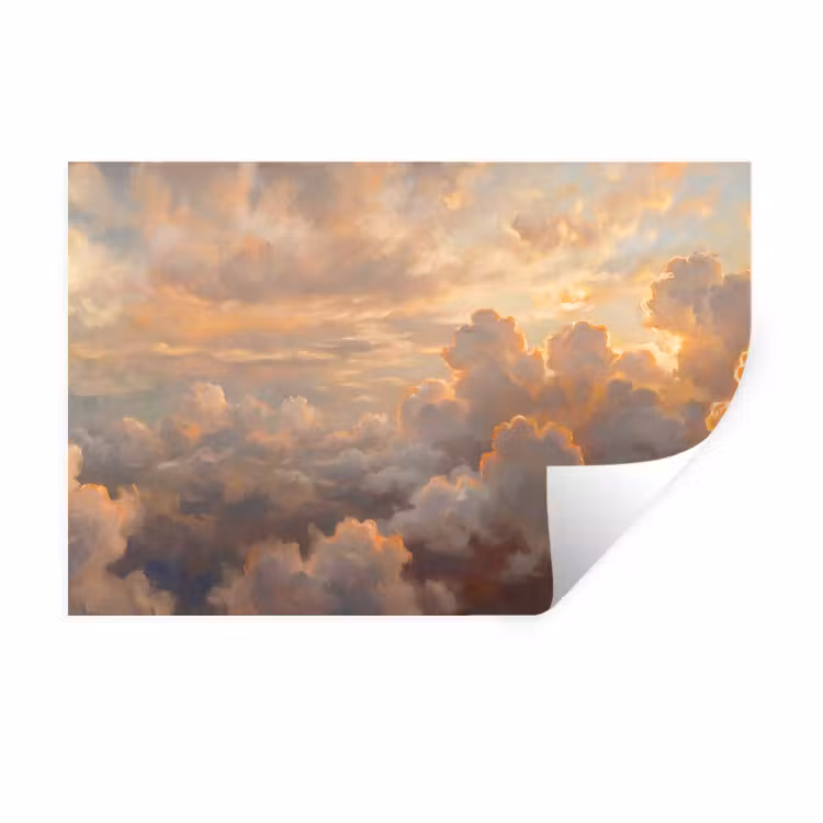Wolken - Zonsondergang - Natuur - Abstract - Goud Muursticker klein -3d