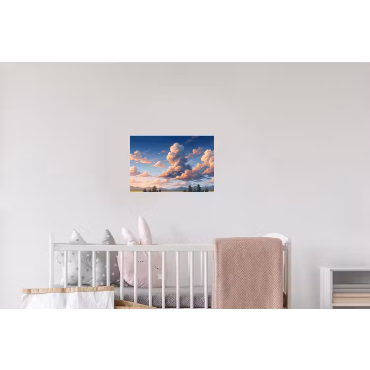 Wolken - Daghemel - Natuur - Illustratie - Oranje Muursticker klein -kinderkamer