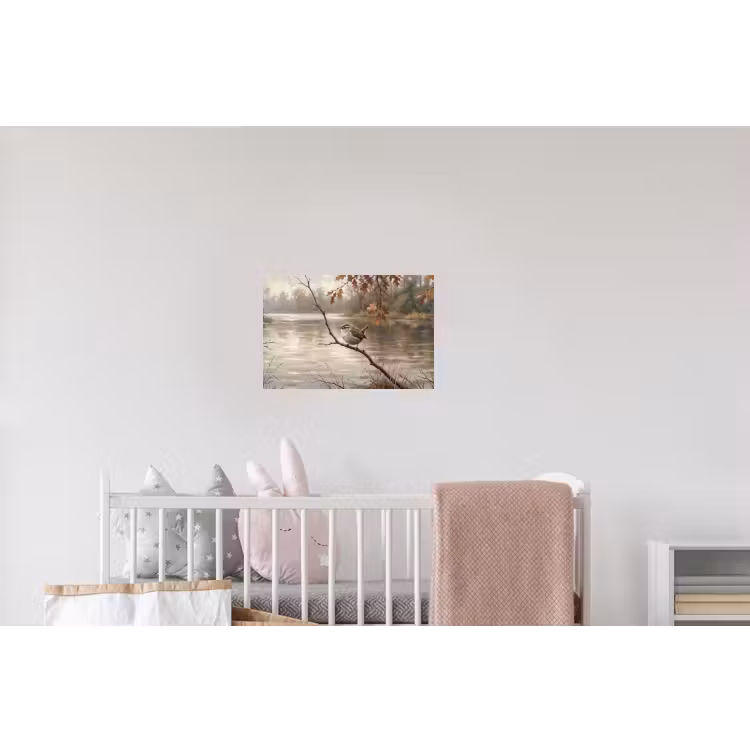 Winterkoninkje - Tak - Rivier - Natuur - Sfeervol Muursticker klein -kinderkamer