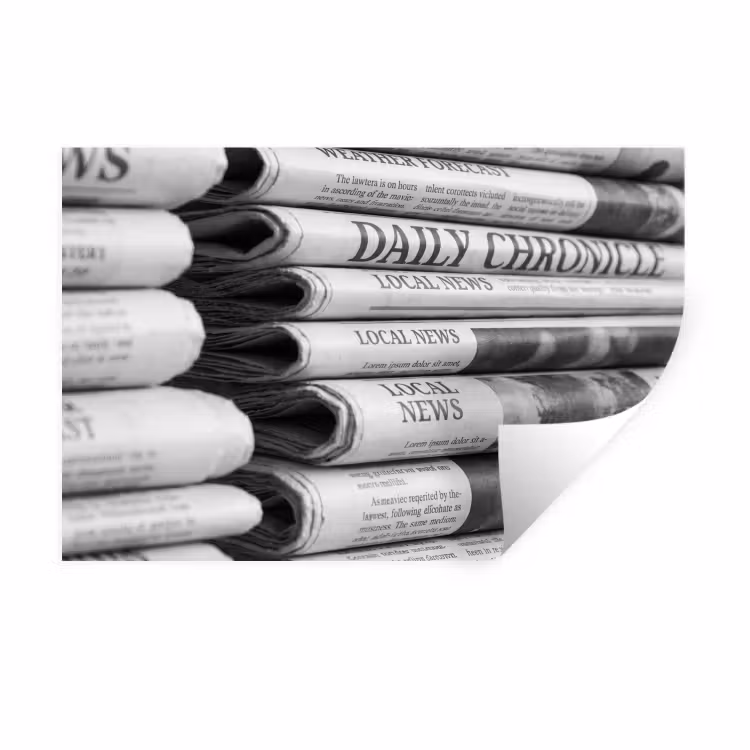 Krant - Stapel - Nieuws - Zwart-wit - Media Muursticker klein -3d