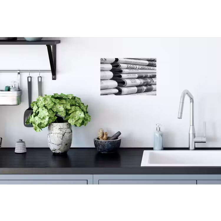 Krant - Stapel - Nieuws - Zwart-wit - Media Muursticker klein -keuken