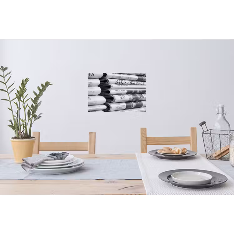 Krant - Stapel - Nieuws - Zwart-wit - Media Muursticker klein -eettafel
