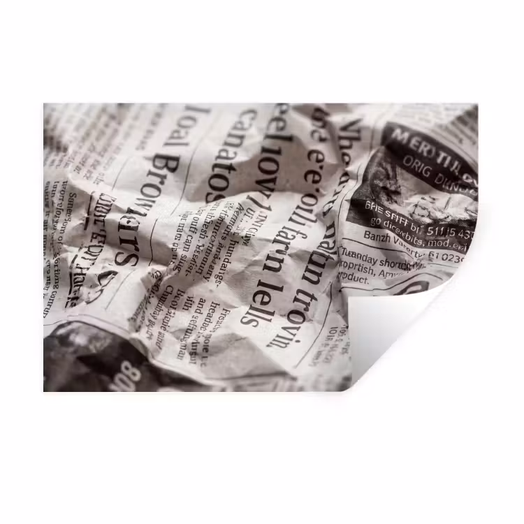Krant - Gekreukeld - Textuur - Vintage - Zwart-wit Muursticker klein -3d