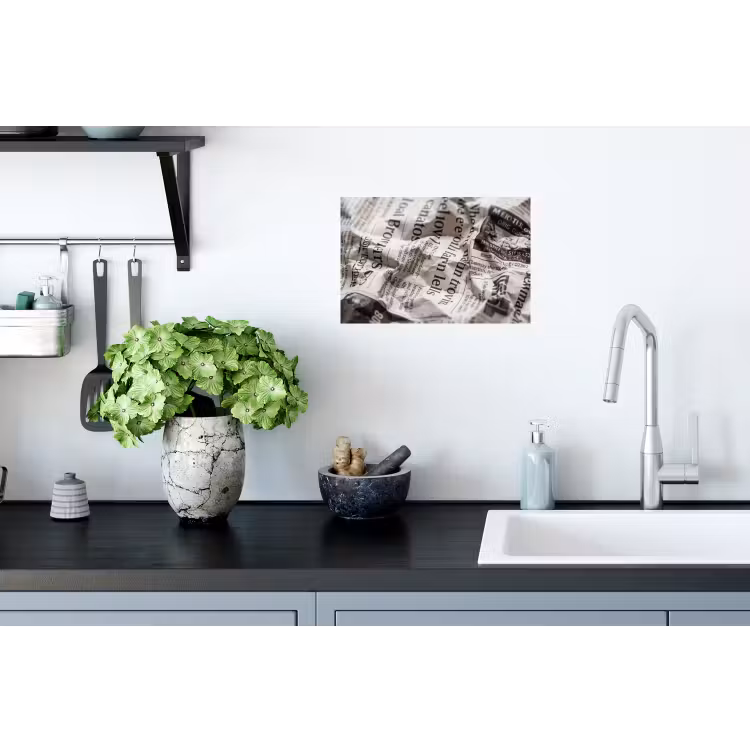 Krant - Gekreukeld - Textuur - Vintage - Zwart-wit Muursticker klein -keuken