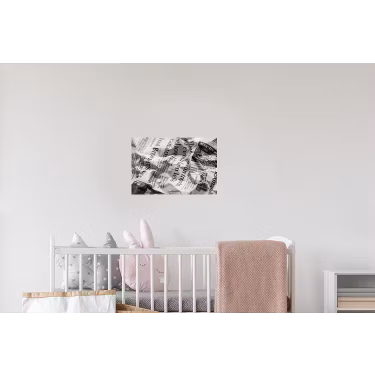 Krant - Gekreukeld - Textuur - Vintage - Zwart-wit Muursticker klein -kinderkamer