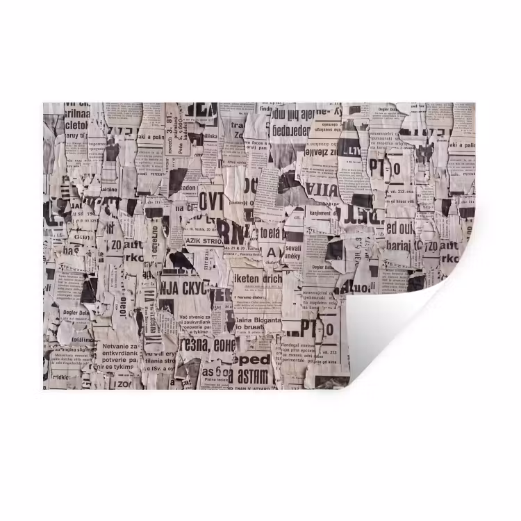 Krant - Gescheurd - Textuur - Abstract - Zwart-wit Muursticker klein -3d