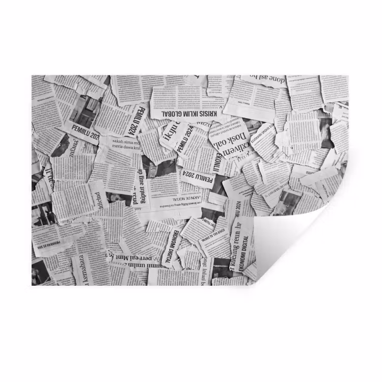 Krant - Versnipperd - Textuur - Zwart-wit - Abstract Muursticker klein -3d