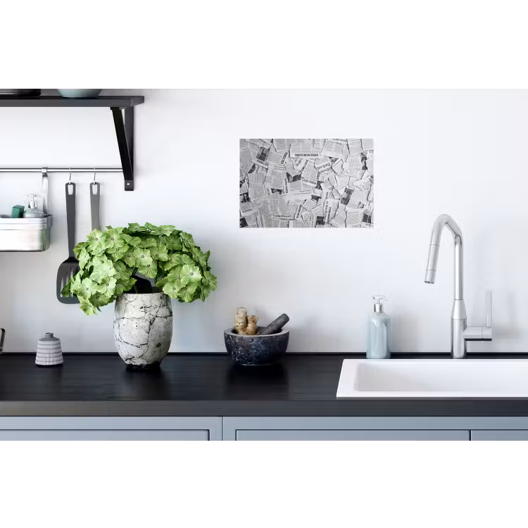Krant - Versnipperd - Textuur - Zwart-wit - Abstract Muursticker klein -keuken