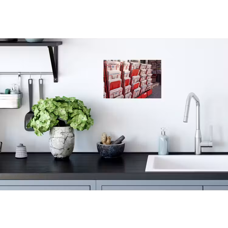 Kranten - Rek - Stedelijk - Dagelijks leven - Rood Muursticker klein -keuken