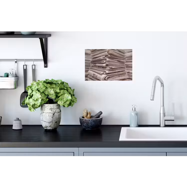 Kranten - Stapel - Nieuws - Vintage - Beige Muursticker klein -keuken