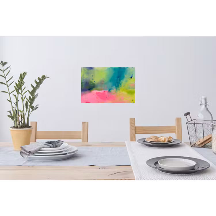 Abstract - Kleuren - Modern - Groen - Roze Muursticker klein -eettafel