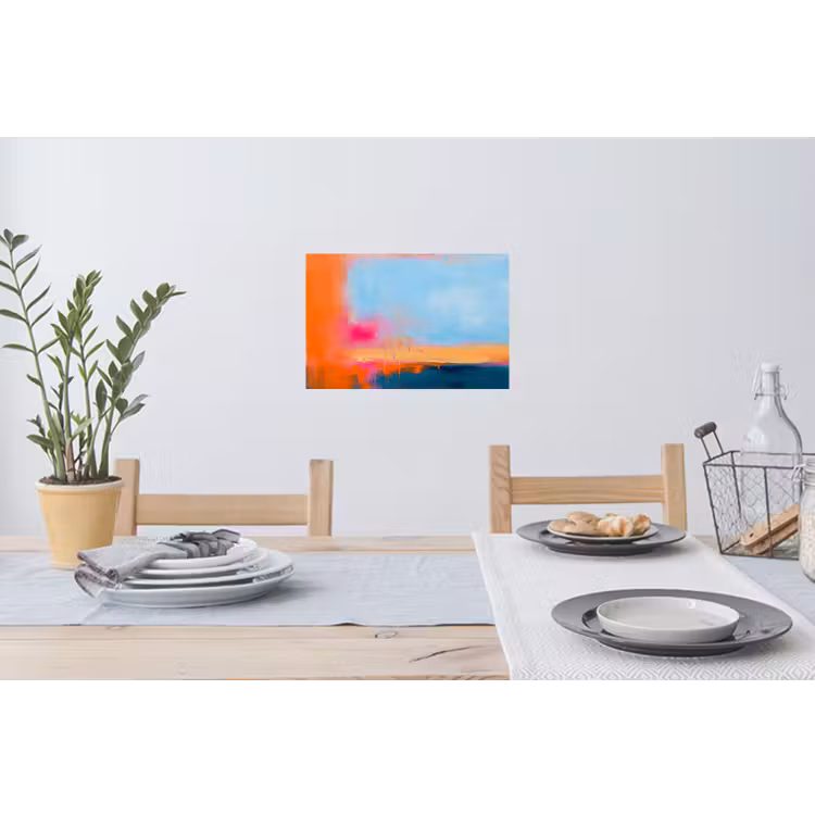 Abstract - Kleurvlakken - Modern - Oranje - Blauw Muursticker klein -eettafel