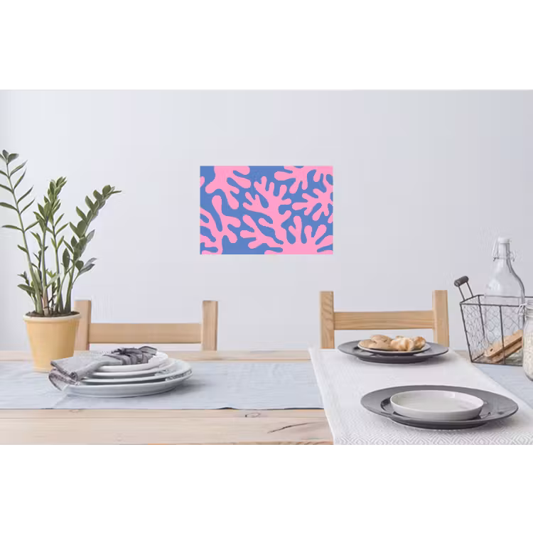 Abstract - Vormen - Roze - Blauw Muursticker klein -eettafel
